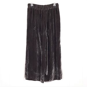 Madewell Velvet Pull On Pants silk blend crop wide leg elastic waist dark gray